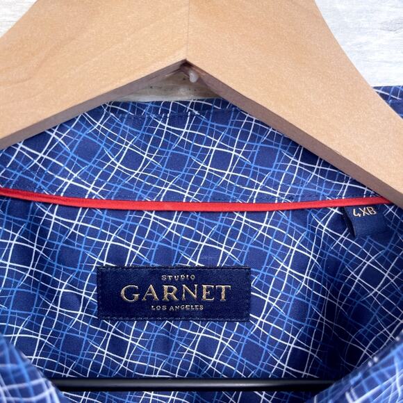 GARNET Los Angeles Luxury Long Sleeve Shirt Blue Print Cotton Mens 4XB 4X Big - Picture 5 of 6
